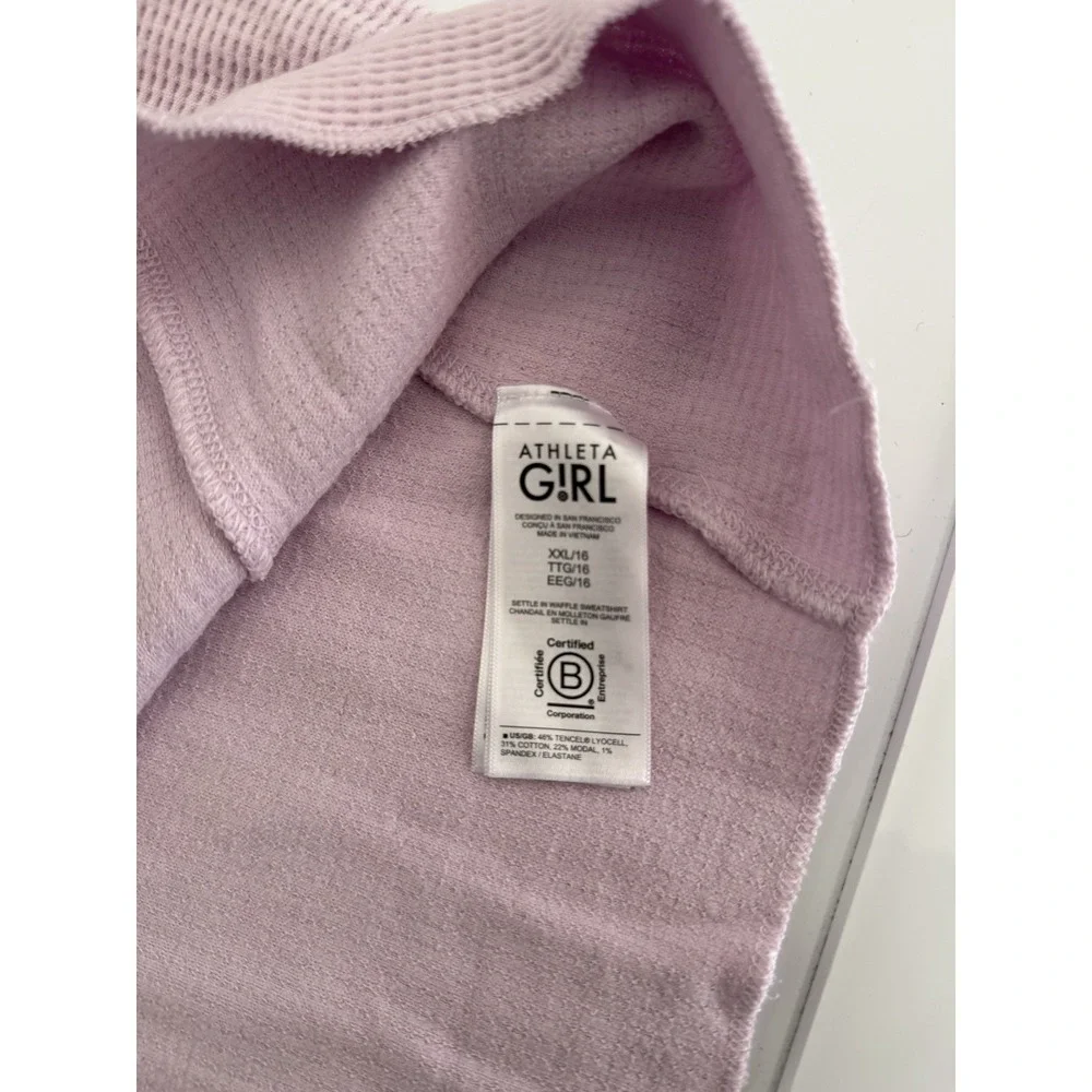 Athleta Girl Pink Waffle Knit Sweatshirt Top Girls Size XXL 16 Henley Thumbholes
